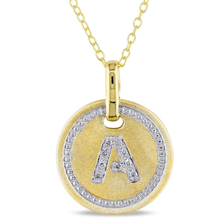 Diamond "A" Initial Pendant with Chain in 18K Yellow Gold Over
Sterling Silver