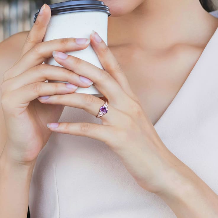 1 4/5 CT TGW Amethyst and Created White Sapphire 3-Stone Ring in
Sterling Silver