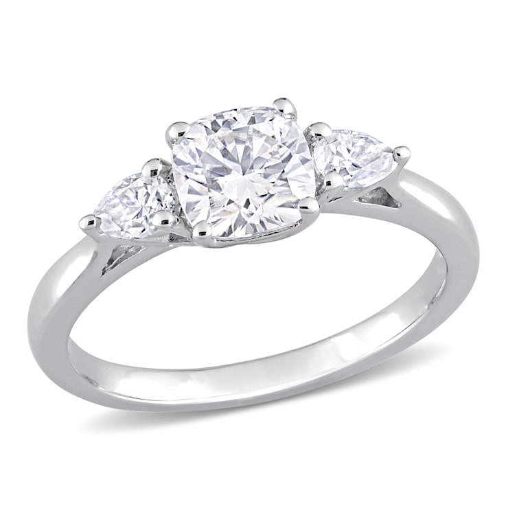 1 2/5 CT TGW Created Moissanite 3-Stone Ring in Sterling Silver