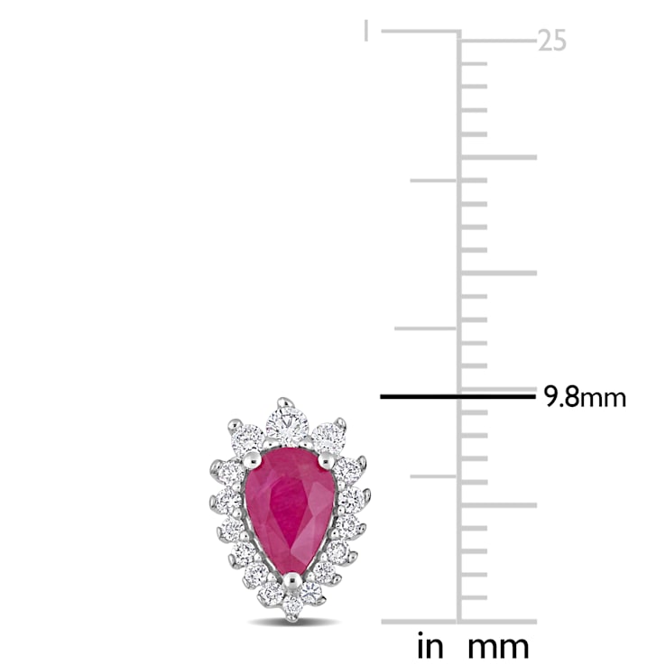 7/8 CT TGW Ruby and 1/4 CT TW Diamond Graduated Halo Earrings in 14K
White Gold