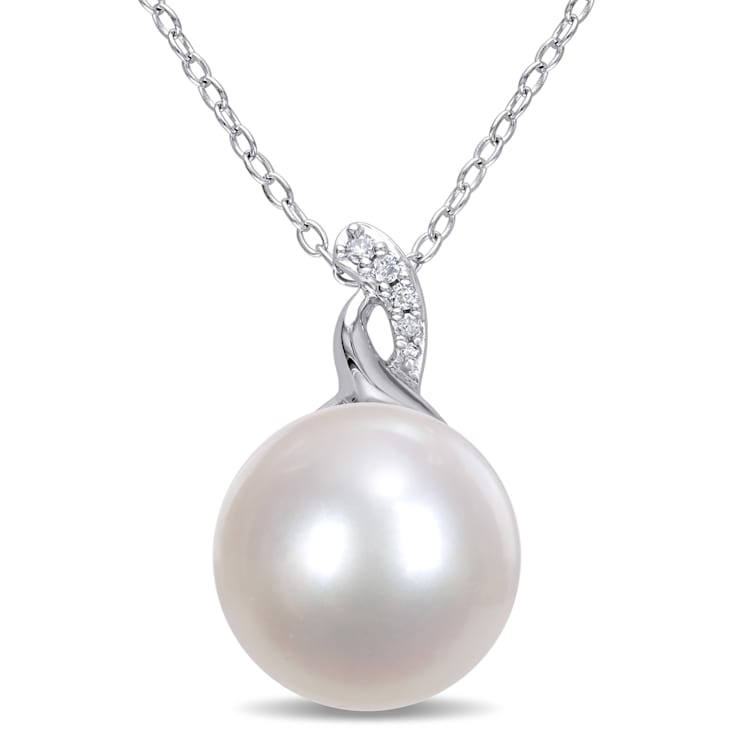 12-12.5MM Freshwater Cultured Pearl and Diamond Twist Pendant with Chain
in Sterling Silver
