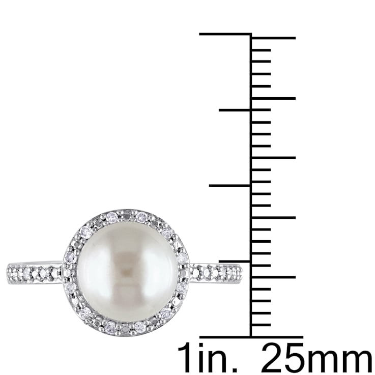8-8.5MM Freshwater Cultured Pearl and 1/10 CT TW Diamond Halo Ring in
Sterling Silver