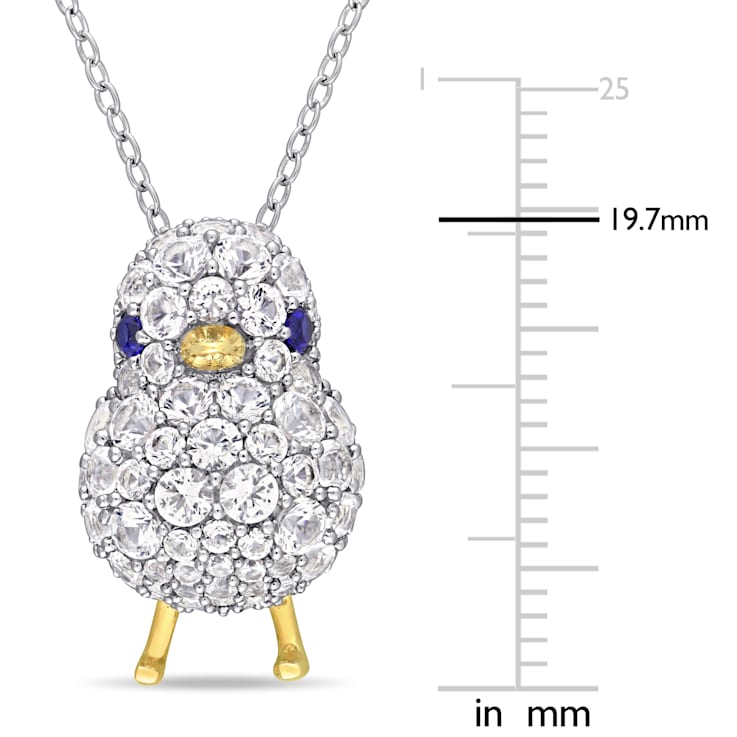 2 3/4 CT TGW Created Blue and White Sapphire Chick Necklace in 2-Tone
Plated Sterling Silver