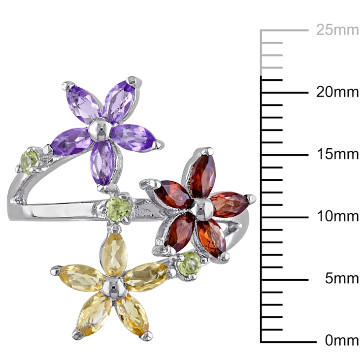 1 1/2 CT TGW Multi Gemstone Floral Ring in Sterling Silver