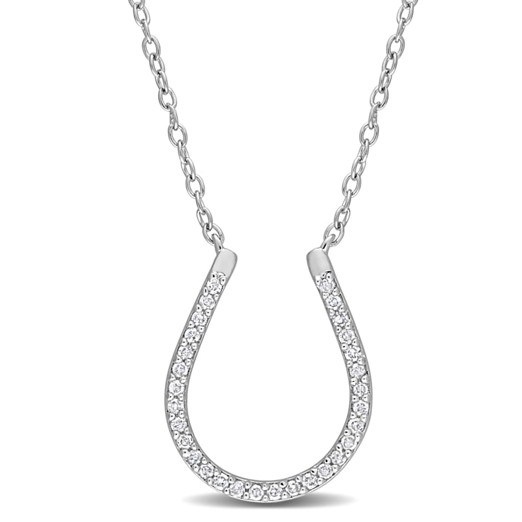 1/6 CT TDW Diamond Horseshoe Pendant with Chain in Sterling Silver