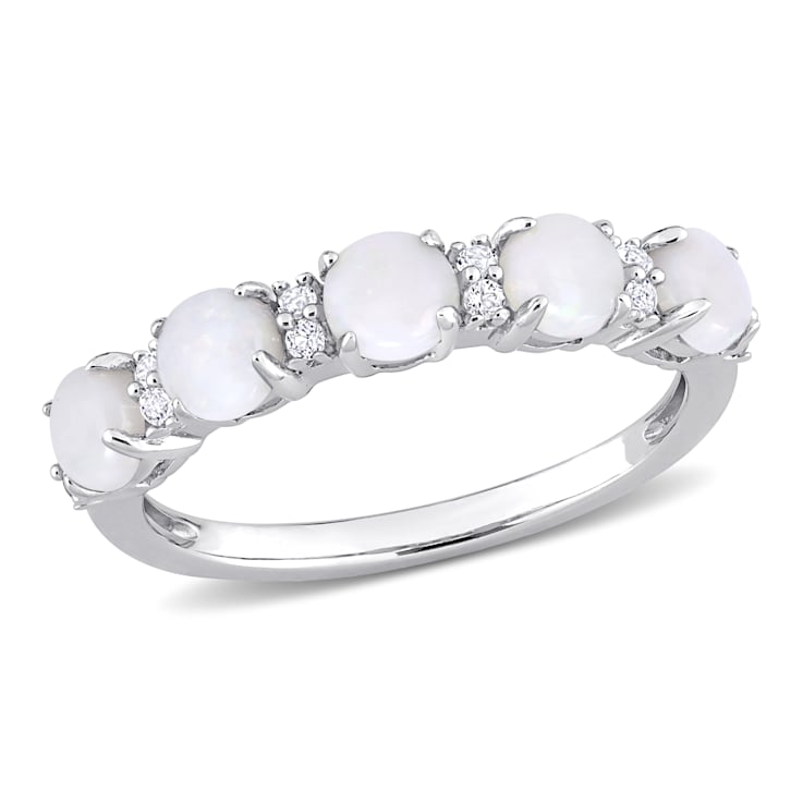 1 CT TGW Opal and White Topaz Semi Eternity Ring Sterling Silver