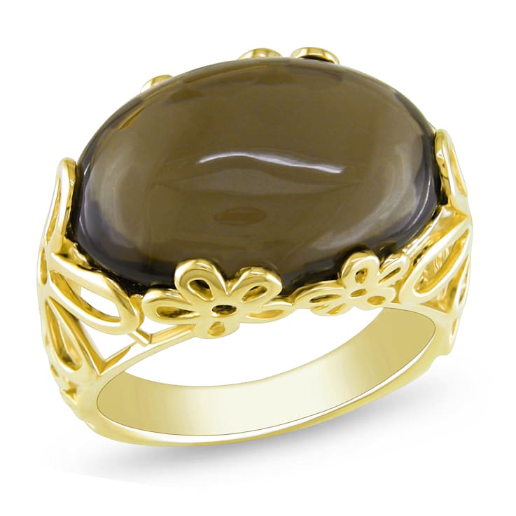 11 CT TGW Smokey Quartz Filigree Ring in Yellow Plated Sterling Silver