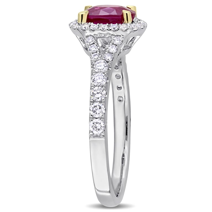 7/8 CT TGW Ruby and 1/2 CT TW Diamond Halo Ring in 14K White Gold