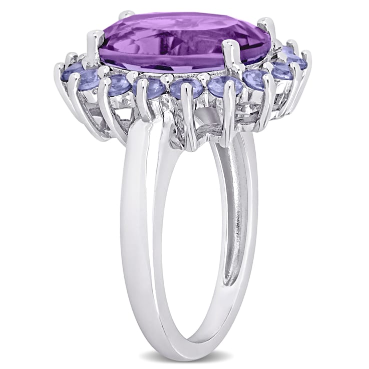 5 7/8 CT TGW Amethyst and Tanzanite Halo Cocktail Ring in Sterling Silver