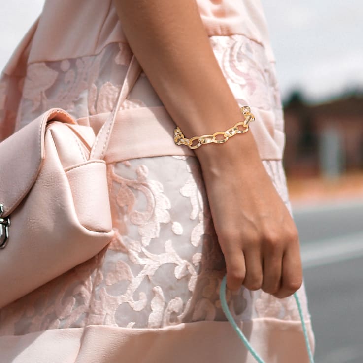 10.5MM Rolo Chain Bracelet in 18K Yellow Gold Over Sterling Silver
