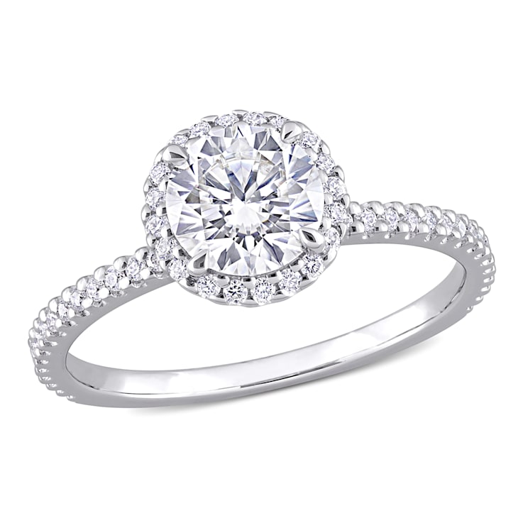 1 1/4 CT DEW Created Moissanite Halo Ring in Sterling Silver