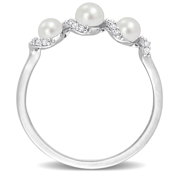 3-4MM Freshwater Cultured Pearl and 1/4 CT TGW Created White Sapphire
Swirl Ring in Sterling Silver