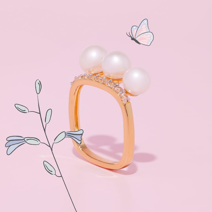 6-7.5 MM Freshwater Cultured Pearl & 3/8 CT TGW White Topaz Ring in
Yellow Plated Sterling Silver