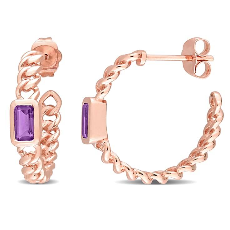 2/5 CT TGW Emerald Cut Amethyst  Link  Earrings in 14K Rose Gold