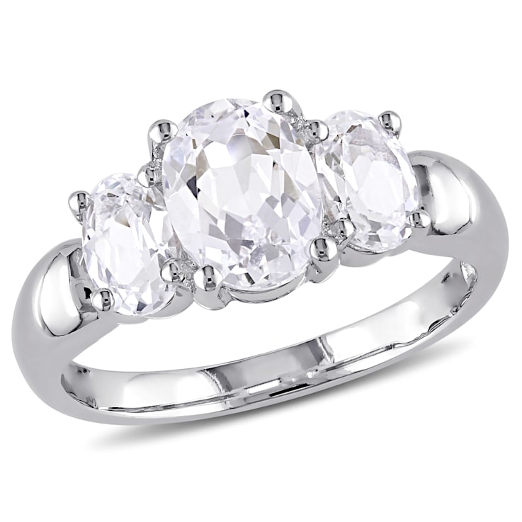 3 1 2 CT TGW Created White Sapphire 3 Stone Ring in Sterling