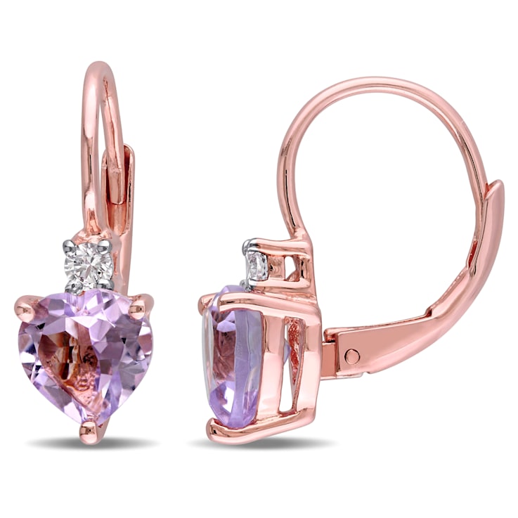 2-1/0ctw Rose de France and Created White Sapphire Earrings in Rose
Plated Steling Silver
