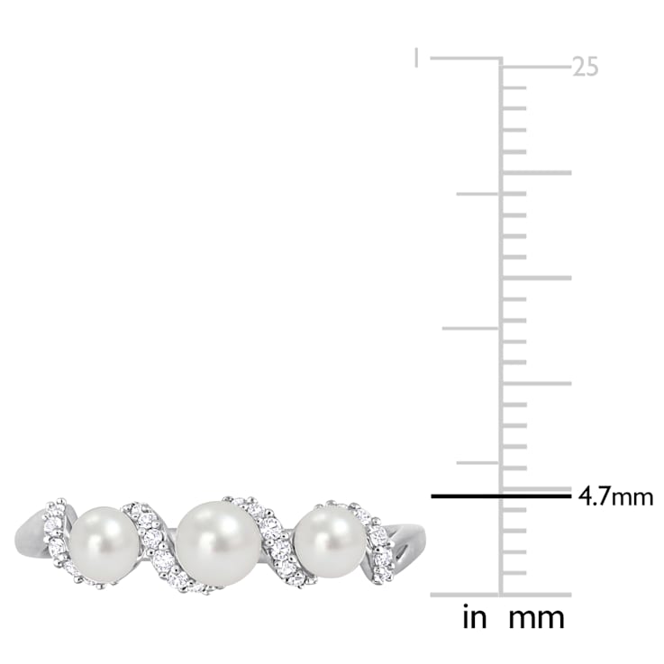3-4MM Freshwater Cultured Pearl and 1/4 CT TGW Created White Sapphire
Swirl Ring in Sterling Silver
