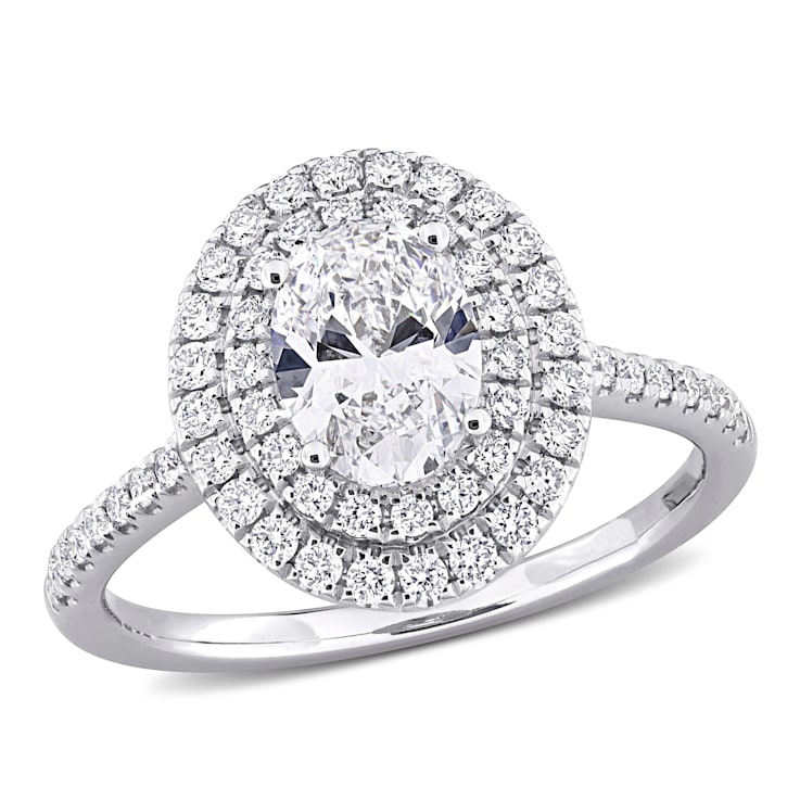 1 1/2 CT TW Lab-Grown Diamond Halo Ring in 14K White Gold