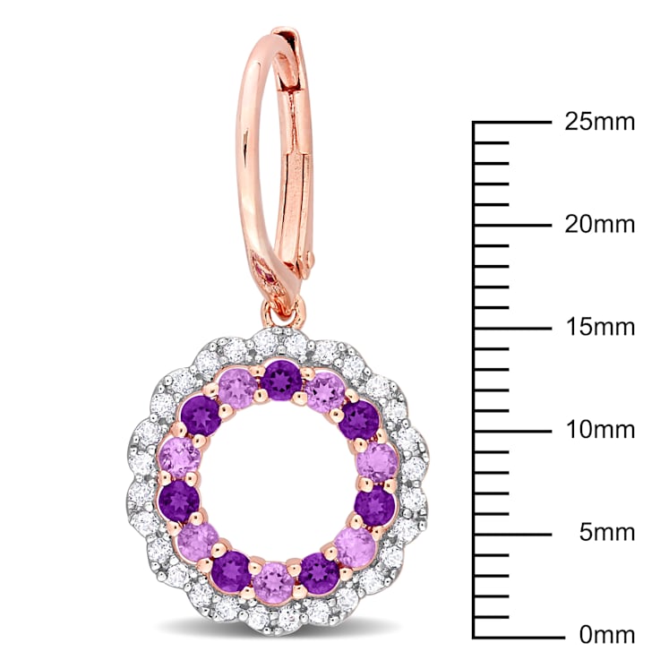 1 2/5 CT TGW Multi Gemstone Open Circle Drop Earrings in 18K Rose Gold
Over Sterling Silver
