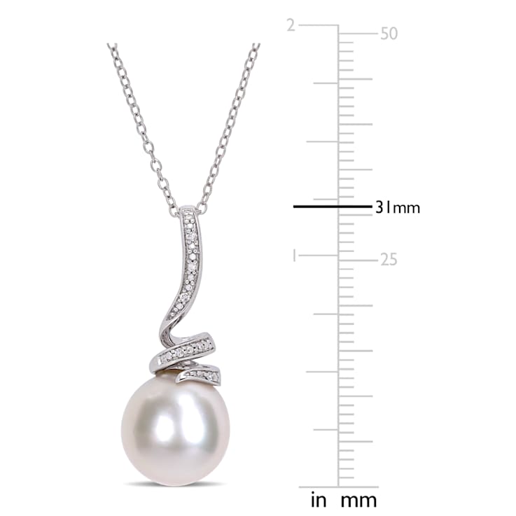 11-12MM Freshwater Cultured Pearl and Diamond Accent Pendant with Chain
in Sterling Silver