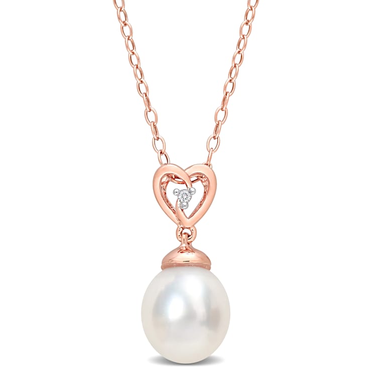 8-9MM South Sea Cultured Pearl and White Topaz Pendant with Chain in
Rose Plated Sterling Silver