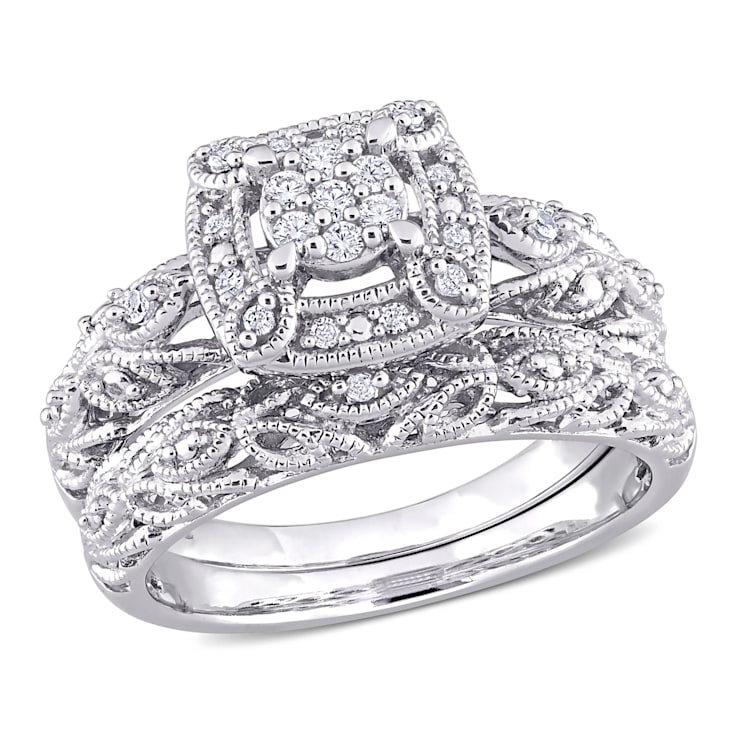 1/5 CT TW Diamond Vintage Bridal Set in Sterling Silver