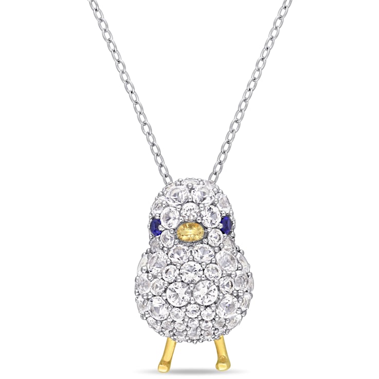2 3/4 CT TGW Created Blue and White Sapphire Chick Necklace in 2-Tone
Plated Sterling Silver