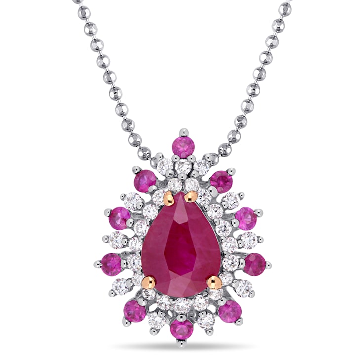 1 5/8 CT TGW Ruby and Pink Sapphire with 1/4 CT TW Diamond Pendant with
Chain in 14K 2-tone Gold