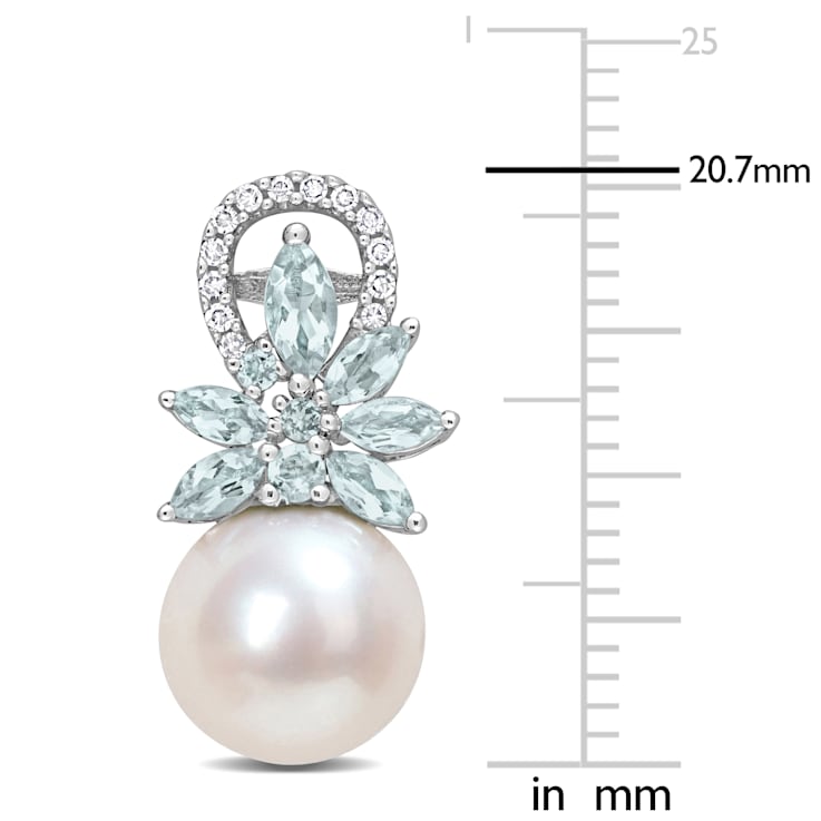 Freshwater Cultured Pearl, 1 1/5 CT TGW Aquamarine, 1/8 CT TW Diamond
Earrings in 14K White Gold