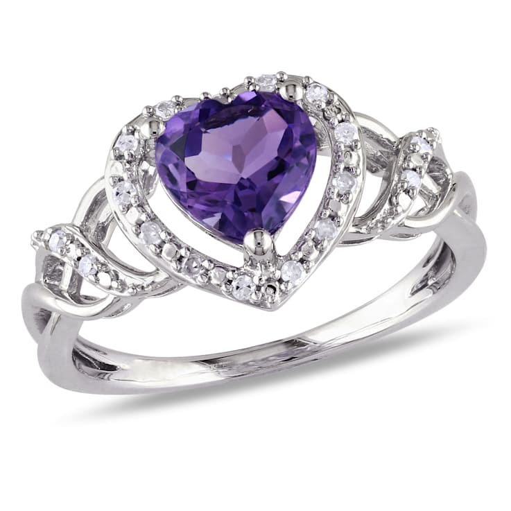 1 1/10 CT TGW Amethyst and 1/10 CT TW Diamond Open Heart Crossover Ring
in Sterling Silver