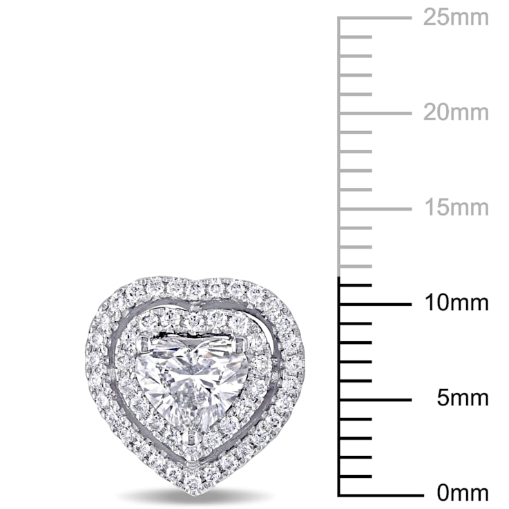 1 1/2 CT TDW Heart Shape Diamond Halo Stud Earrings in 14k White Gold