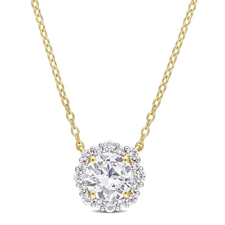 1 7/8 CT TGW Created White Sapphire Halo Necklace in Yellow Plated
Sterling Silver