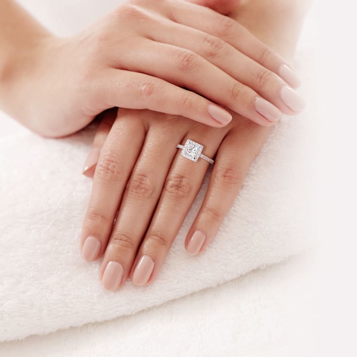 1 1/2 CT TGW Lab Grown Diamond with Tsavorite Accent Halo Engagement
Ring in 14K White Gold