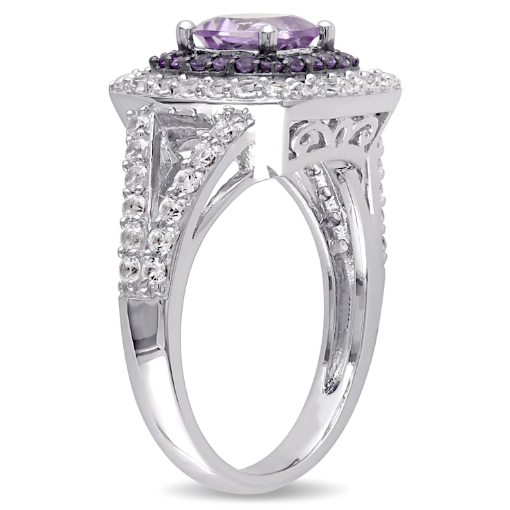 3 4/5 CT TGW Multi-Gemstones Double Halo Split Shank Ring in Sterling Silver