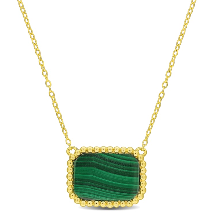 5 CT TGW Malachite Necklace with Beaded Halo in Yellow Plated Sterling  Silver