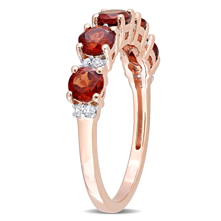1 3/5 CTW Garnet and White Topaz Semi-Eternity Ring in Rose Plated
Sterling Silver