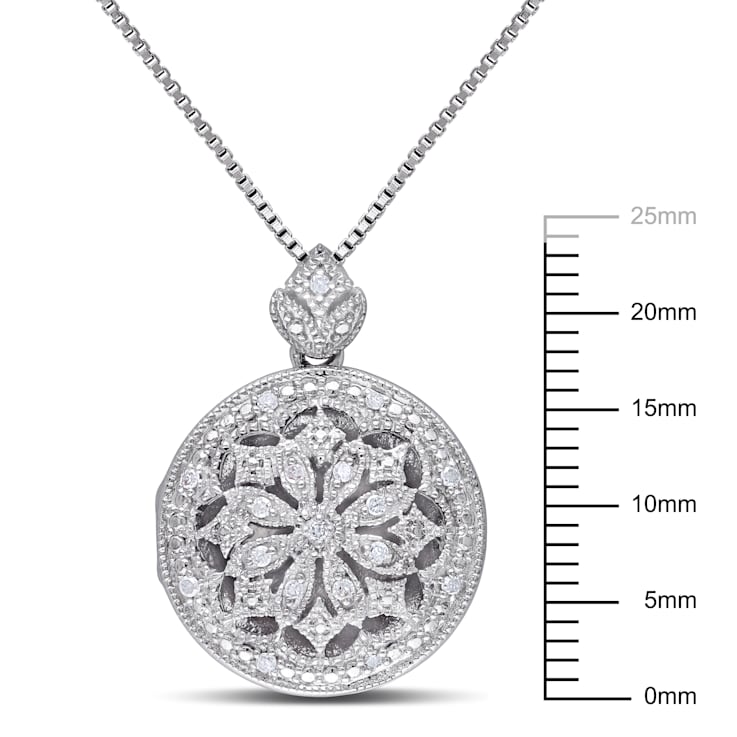 1/10 CT TW Diamond Floral Vintage Locket Pendant with Chain in Sterling Silver