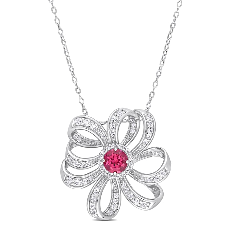 2 3/4 CT TGW Pink Topaz and White Topaz Flower Pendant with Chain in
Sterling Silver