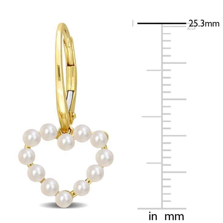 2-2.5MM Freshwater Cultured Pearl Heart Earrings in 14K Yellow Gold