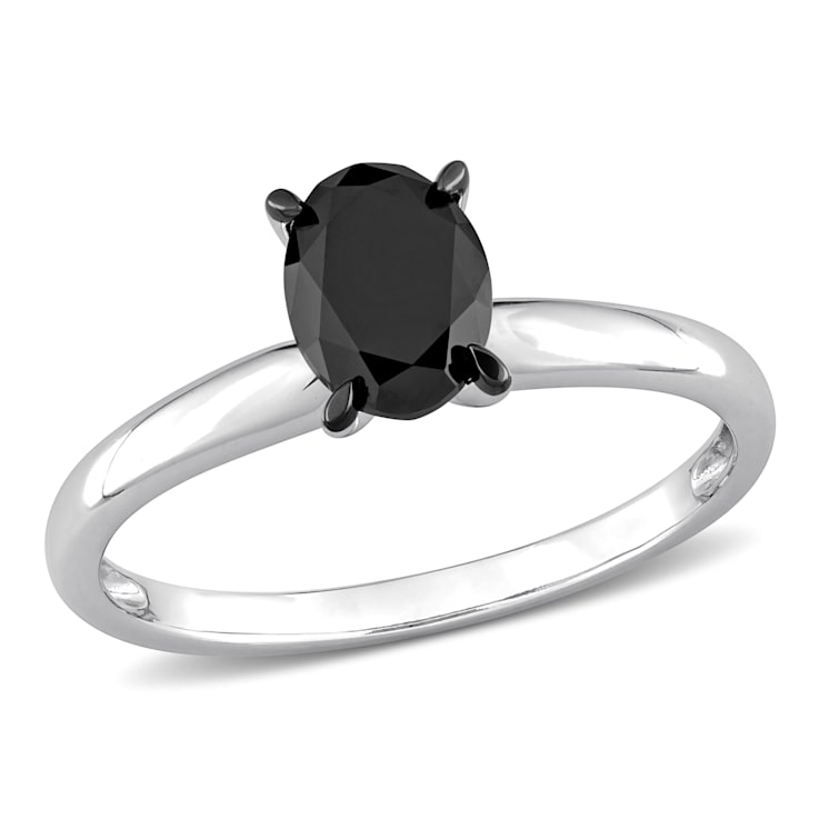 1 ct Black Diamond Solitaire Engagement Ring in 14K White Gold