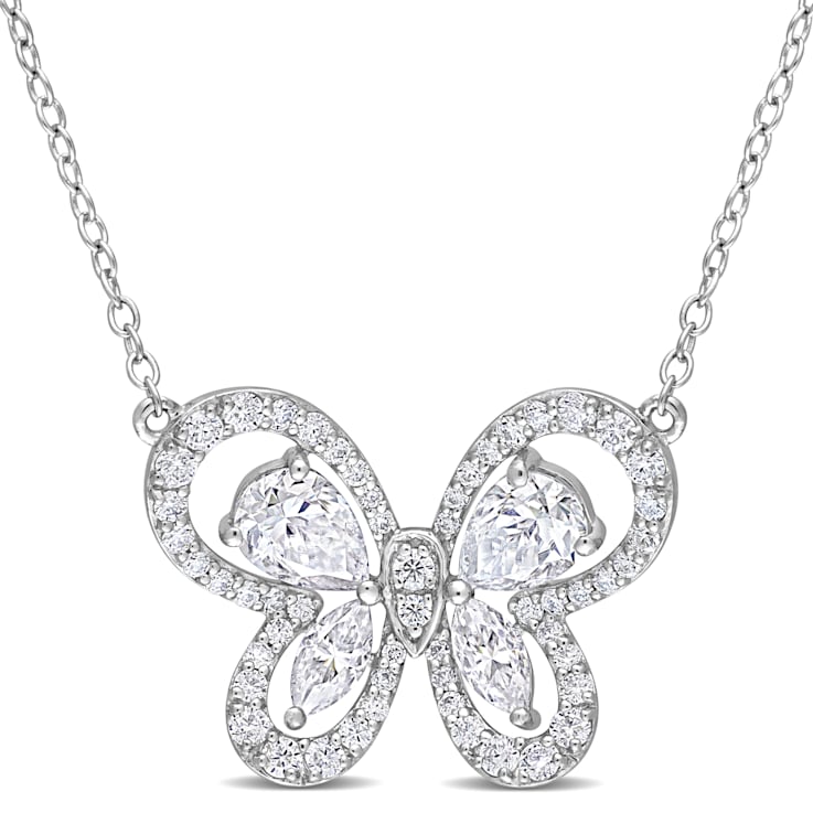 1 3/4 CT DEW Created Moissanite Butterfly Necklace in Sterling Silver