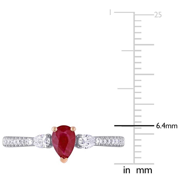 2/8 CT TGW Ruby and 1/4 CT TW Diamond 3-stone Ring in 2-tone 14K White
& Rose Gold