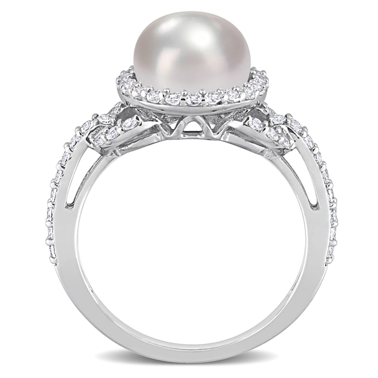 8.5-9MM Freshwater Cultured Pearl and 3/4 CT TGW White Topaz Halo Ring
in Sterling Silver