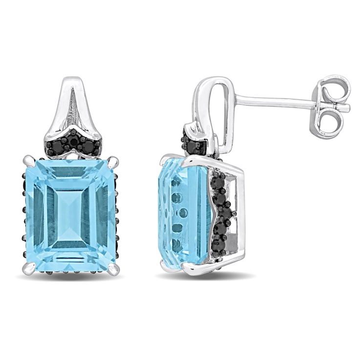 8 5/8 CT TGW Sky Blue Topaz and Black Sapphire Earrings in Sterling Silver