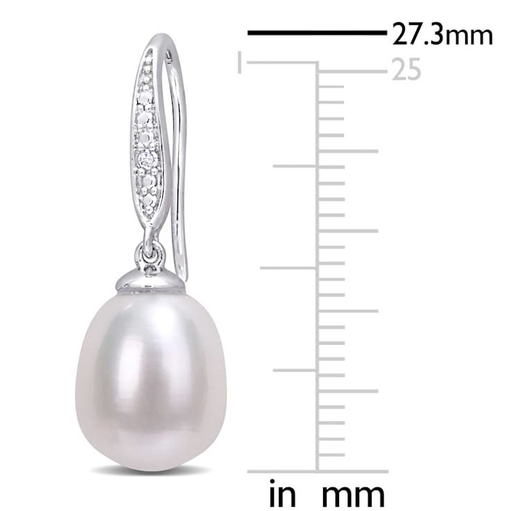 8.5-9MM Freshwater Cultured Pearl and Diamond Accent Shepherd Hook
Earrings in Sterling Silver