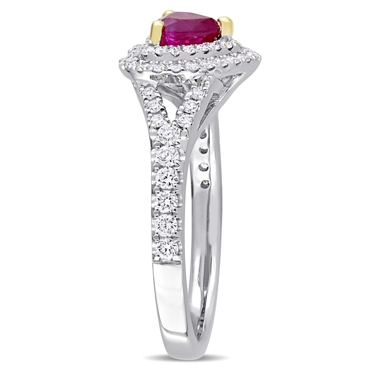 3/5 CT TGW Ruby and 2/5 CT TW Diamond Double Halo Ring in 14K White Gold