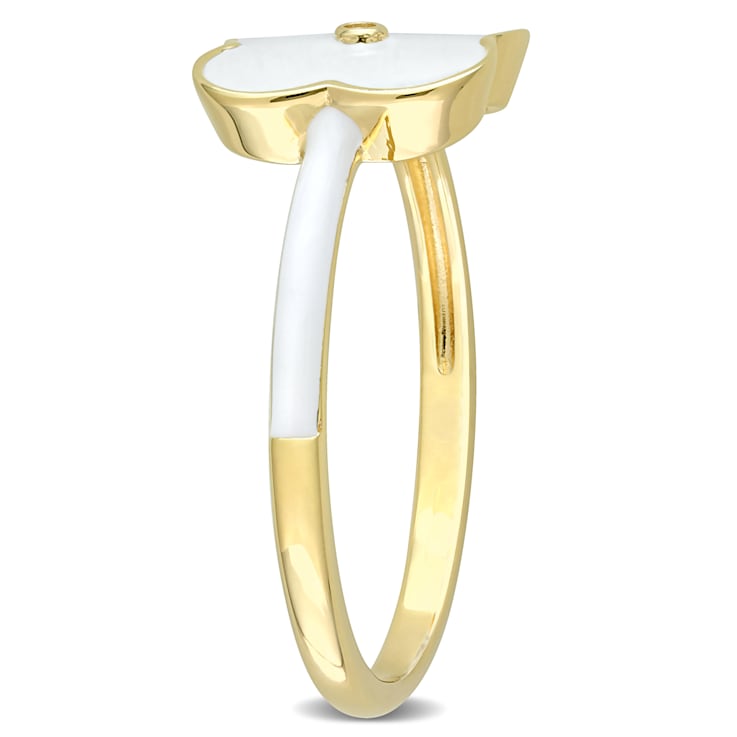 0.01 CT TGW Created White Sapphire Floral White Enamel Ring in Yellow
Plated Sterling Silver