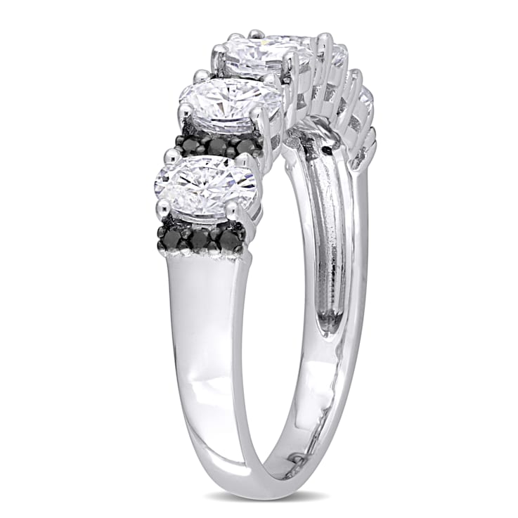 1 CT DEW Created Moissanite and 1/6 CT TW Black Diamond Semi Eternity
Ring in 10K White Gold
