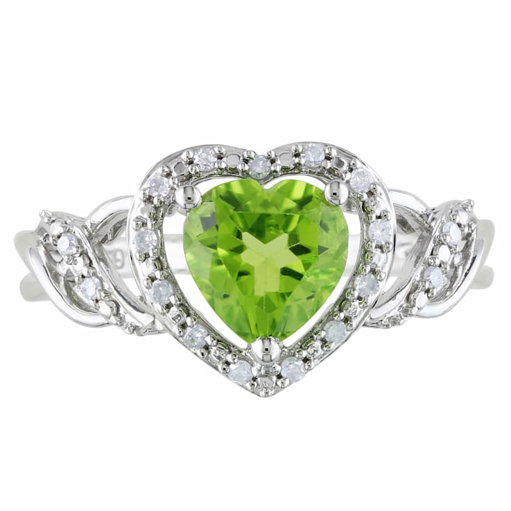1 1/3 CT TGW Peridot and 1/10 CT TW Diamond Heart Ring in Sterling Silver