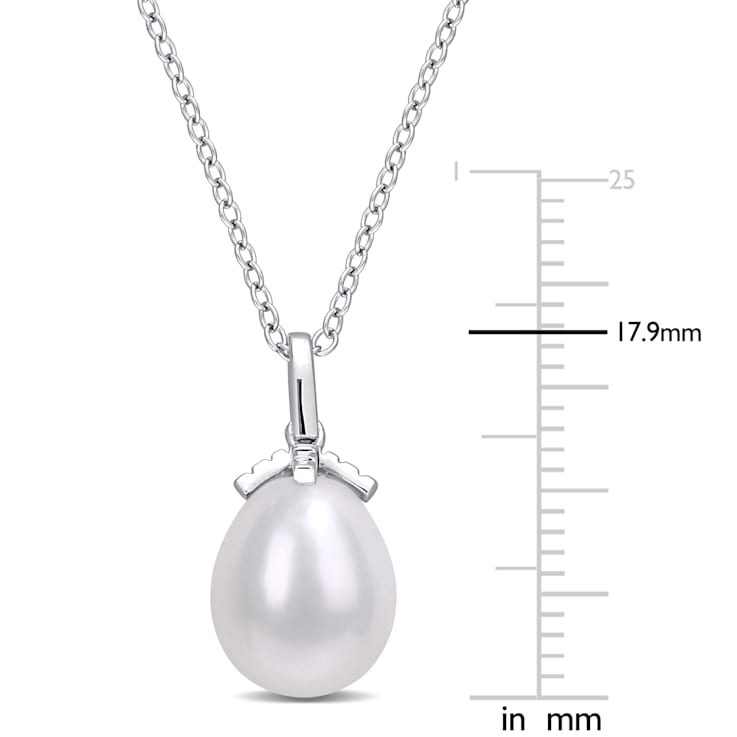 8.5-9MM Freshwater Cultured Pearl Drop Pendant with Chain in Sterling Silver